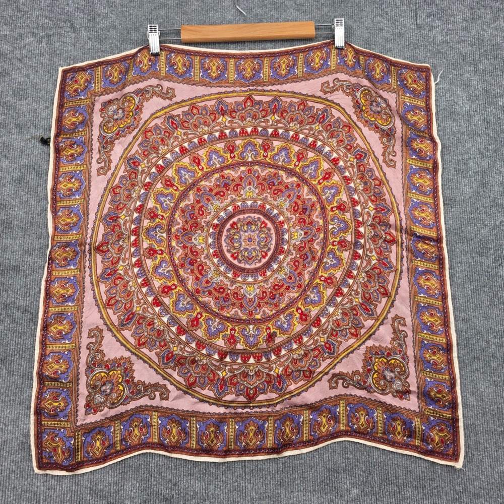Vintage VE Design Tate Satin Square Scarf Mauve Paisley Mandala Made in Japan